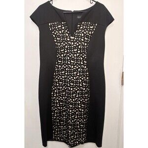 Connected Apparel Cap Sleeve Lace Panel Sheath Dress Size 16 Midi Stretch